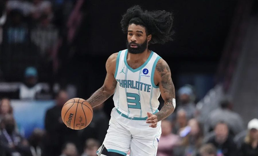 Coby White dribbling for the Charlotte Hornets