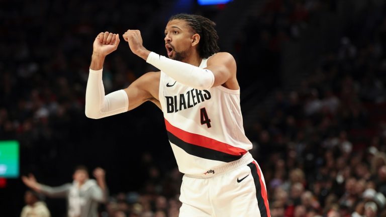 Matisse Thybulle celebrating for the Portland Trail Blazers